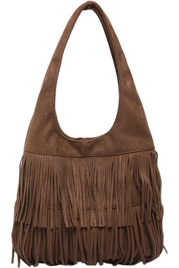 Women Suede Handbag Vintage Fringe Hobo Bag Shoulder Bag with Tassel Hippie Western Purse Large Tote Bag