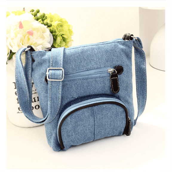 HMSHA Women Vintage Denim Crossbody Bag Multi Pockets Messenger Bag with Adjustable Straps Shoulder Bag Purses