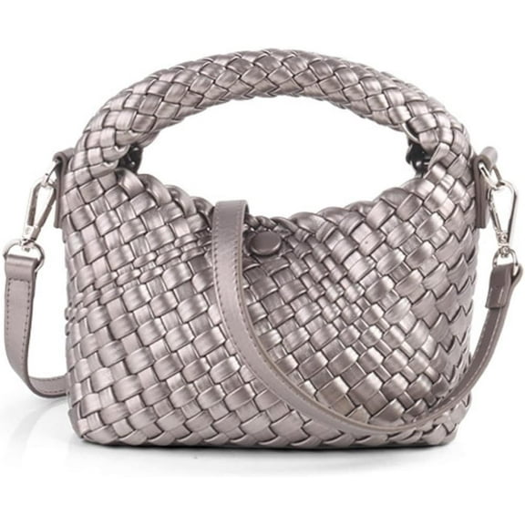 HMSHA Women Woven Tote Small Crossbody Bag, Weave Quilted Purse Square Shoulder Bag Woven Handbag with Detachable Strap