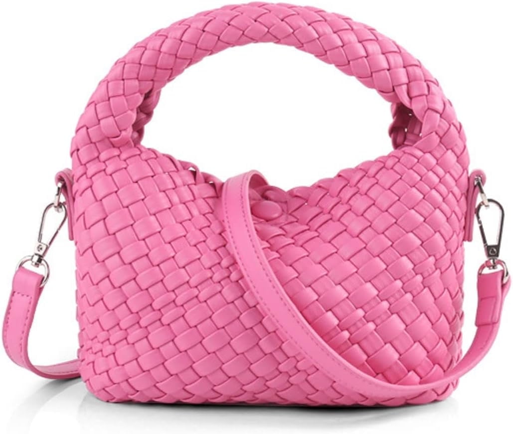 HMSHA Women Woven Tote Small Crossbody Bag, Weave Quilted Purse Square Shoulder Bag Woven Handbag with Detachable Strap