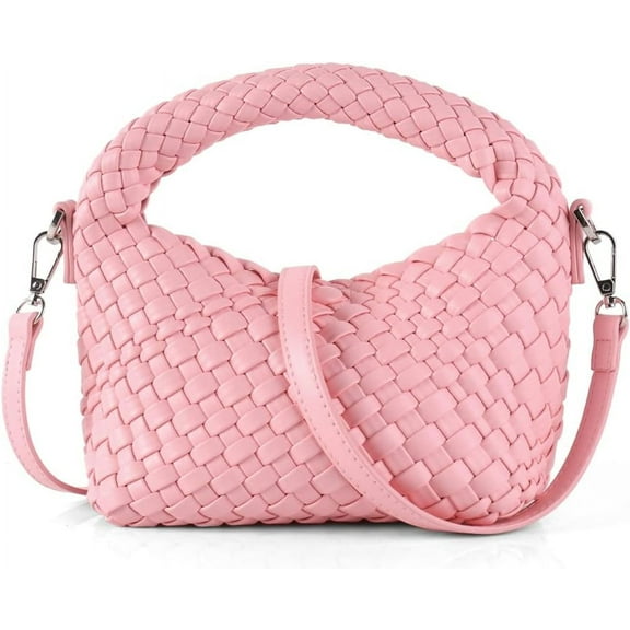 HMSHA Women Woven Tote Small Crossbody Bag, Weave Quilted Purse Square Shoulder Bag Woven Handbag with Detachable Strap