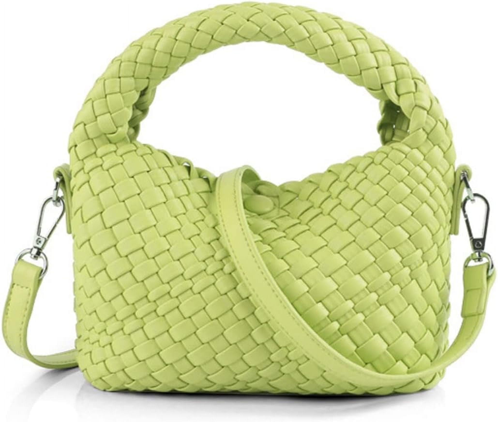 HMSHA Women Woven Tote Small Crossbody Bag, Weave Quilted Purse Square Shoulder Bag Woven Handbag with Detachable Strap