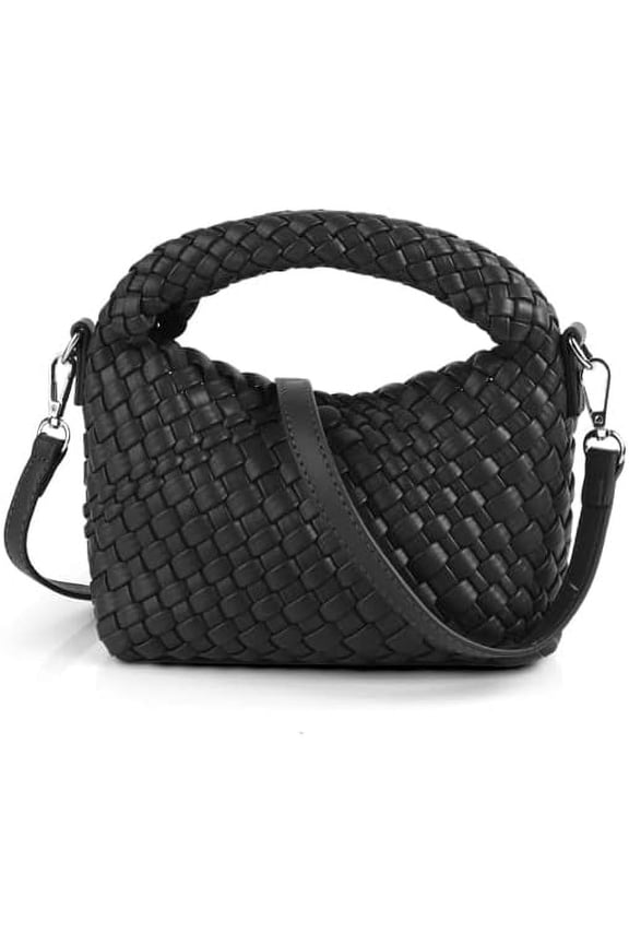 Women Woven Tote Small Crossbody Bag, Weave Quilted Purse Square Shoulder Bag Woven Handbag with Detachable Strap