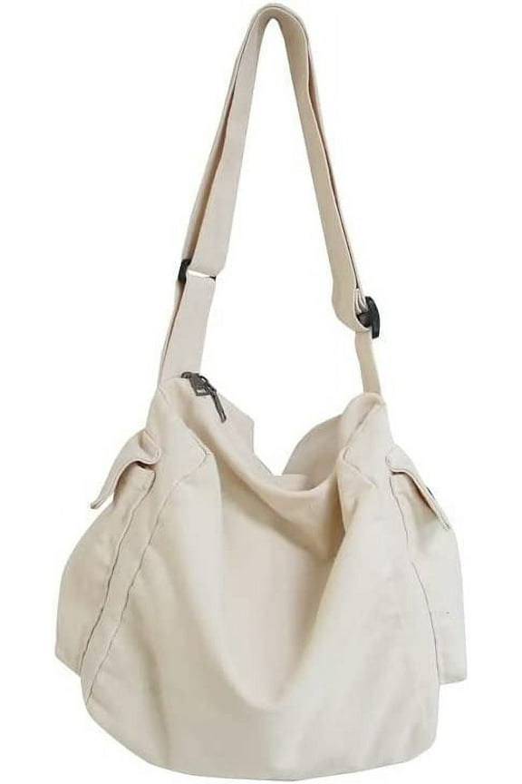 Women's Canvas Vintage Crossbody Bag Grunge Goth Punk Purse Japanese Harajuku Messenger Bags with Multi-pocket (white)