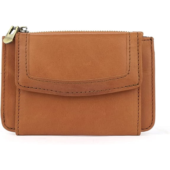 HMSHA Women's Coin Purse Genuine Leather Mini Pouch Change Wallet RFID Trifold ID Case Holder for Lipstick Keys