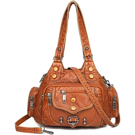 HMSHA Women’s Handbag Large Tote Shoulder Bag Leather Crossbody Purse Retro Messenger Satchel