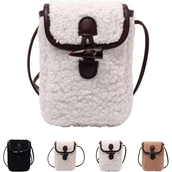 HMSHA Women's Sherpa Cellphone Crossbody Purse, Teddy Fleece Small Shoulder Bag, Winter Trendy Phone Wallet