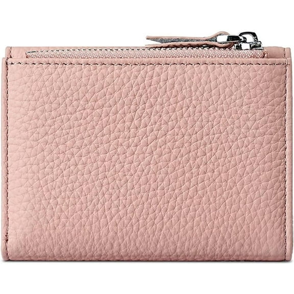 HMSHA Women’s Wallet Small Genuine Leather Credit Card Holder RFID Blocking Tri-Fold Wallet With ID Window and Zipper Pocket