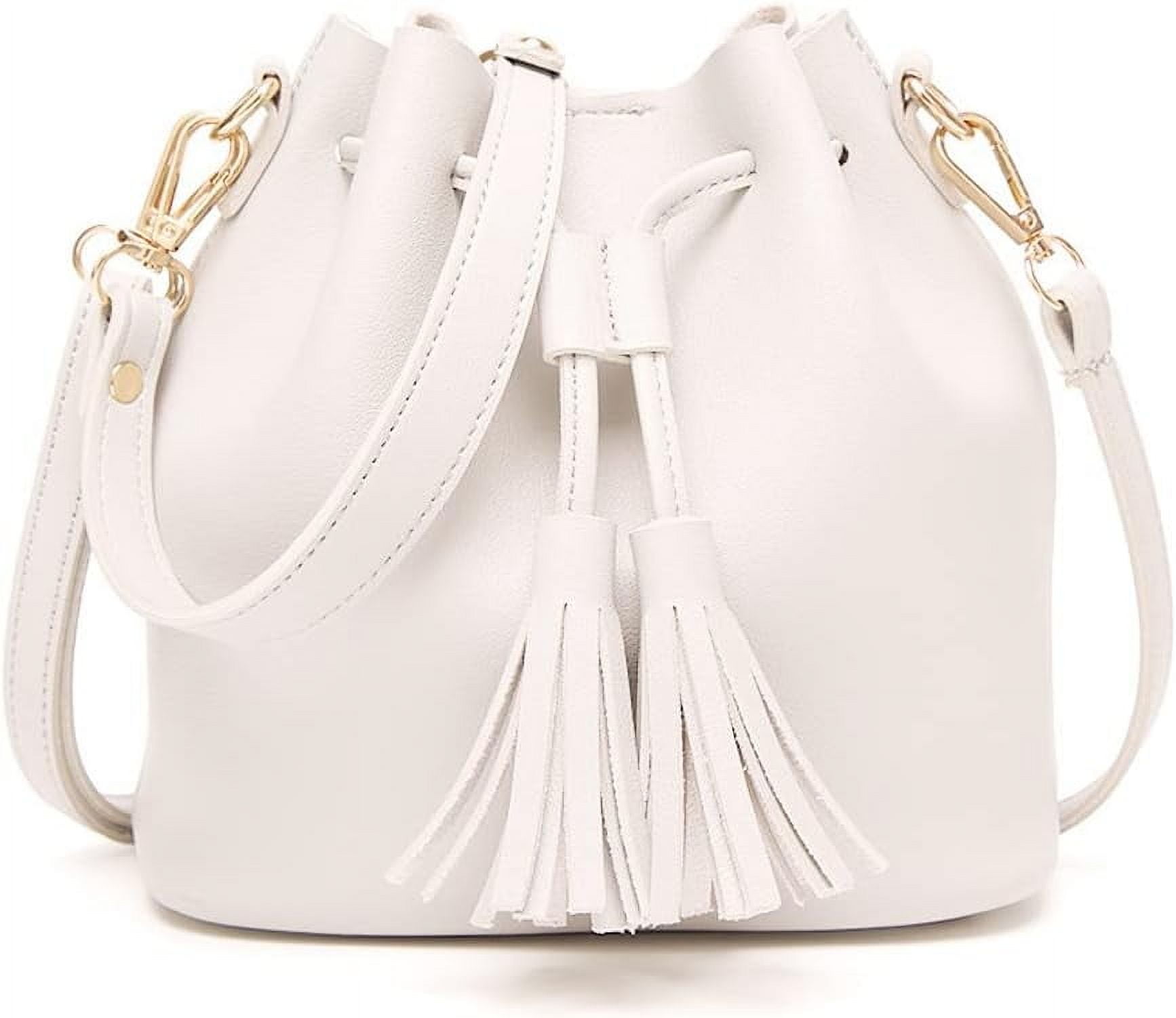 HMSHA Womens Mini Bucket Bag Leather Drawstring Handbag Tassel Shoulder Purse Retro Crossbody Wallet with Adjustable Straps
