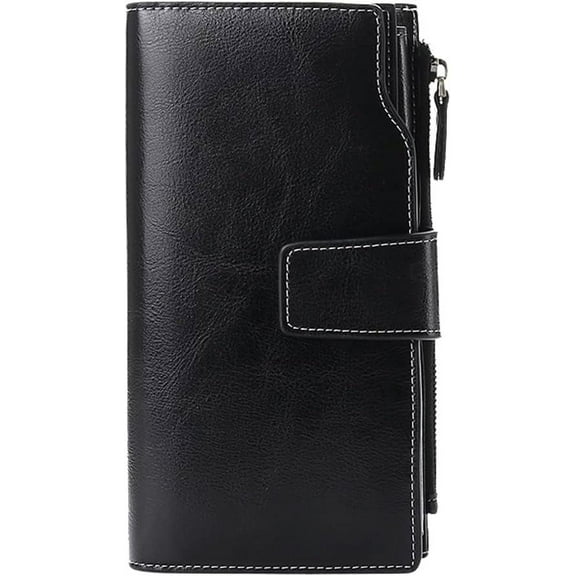 HMSHA Womens Wallet RFID Blocking Long Purse Genuine Leather Credit Card Holder Clutch Phone Wallet Purse with ID Window