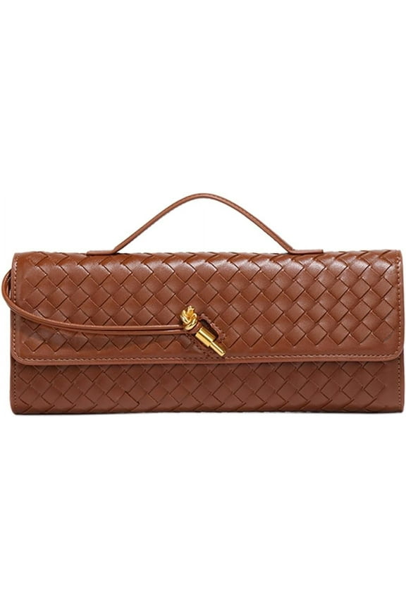 Woven Handbag for Women Fashion Evening Shoulder Bag PU Leather Handmade Clutch Purse Casual Crossbody Bags 2024