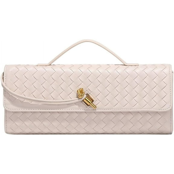 HMSHA Woven Handbag for Women Fashion Evening Shoulder Bag PU Leather Handmade Clutch Purse Casual Crossbody Bags 2024