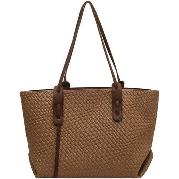 HMSHA Woven Tote Bag for Women Vegan Leather Woven Bags Shoulder Handbag Large Capacity Work Handbags Summer Beach Bag