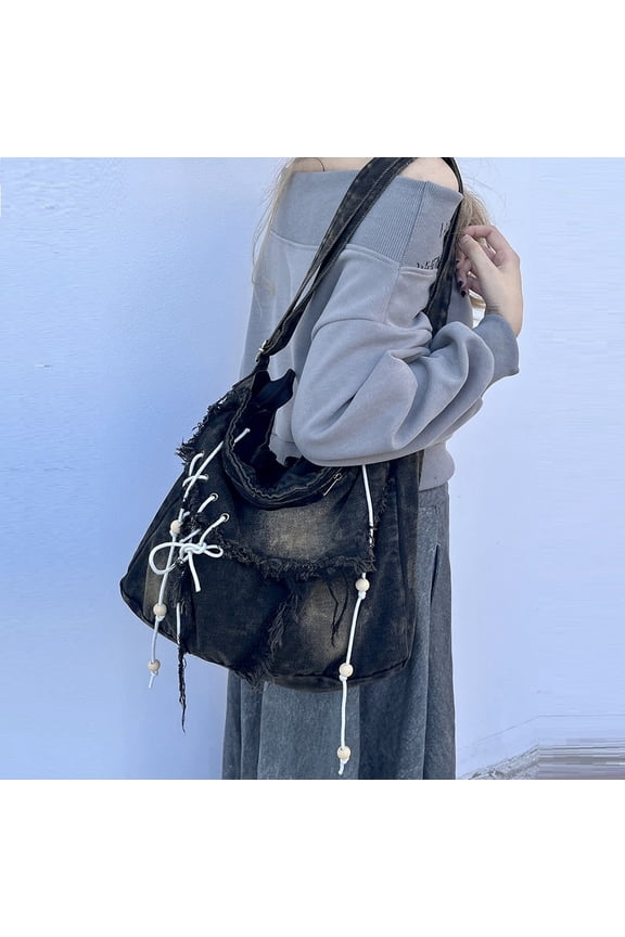 Y2K Korean Harajuku Gothic Hobo Denim Bag Aesthetic Vintage Purses WomenHandbag Crossbody Messenger Tote Peddler Shoulder Bags