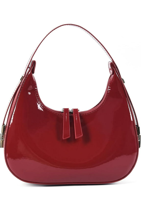 Y2K Moon Bag Women's Crescent Shoulder Bag Retro Handbags Top Handle Patent Leather Cute Small Underarm Bag