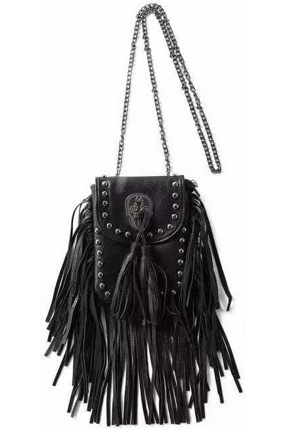 Y2K Punk Fringe Bag Novelty Tassel Gothic Western Crossbody Purse Women Sourpuss Shoulder Rockstar Halloween
