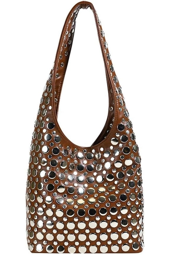 Y2k 90s Crescent Bags Women Trendy Studded PU Leather Shoulder Crossbody Purse Punk Underarm Satchels Tote Handbag