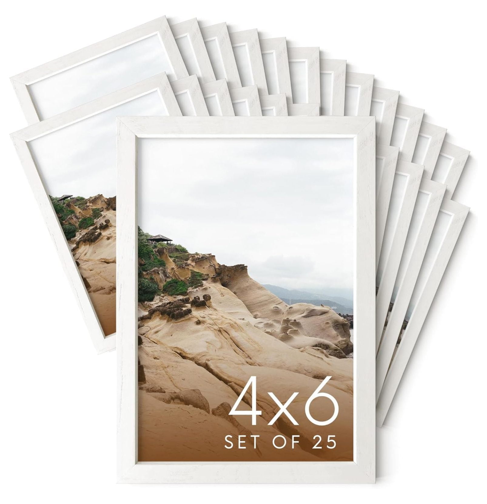 HMTtie 4x6 Natural White Wood Photo Frame Set of 25 Mini Picture