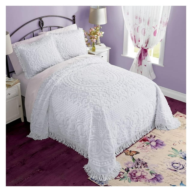 HMTtie Emily Floral Chenille Bedspread, Soft Cotton Comforter, Full