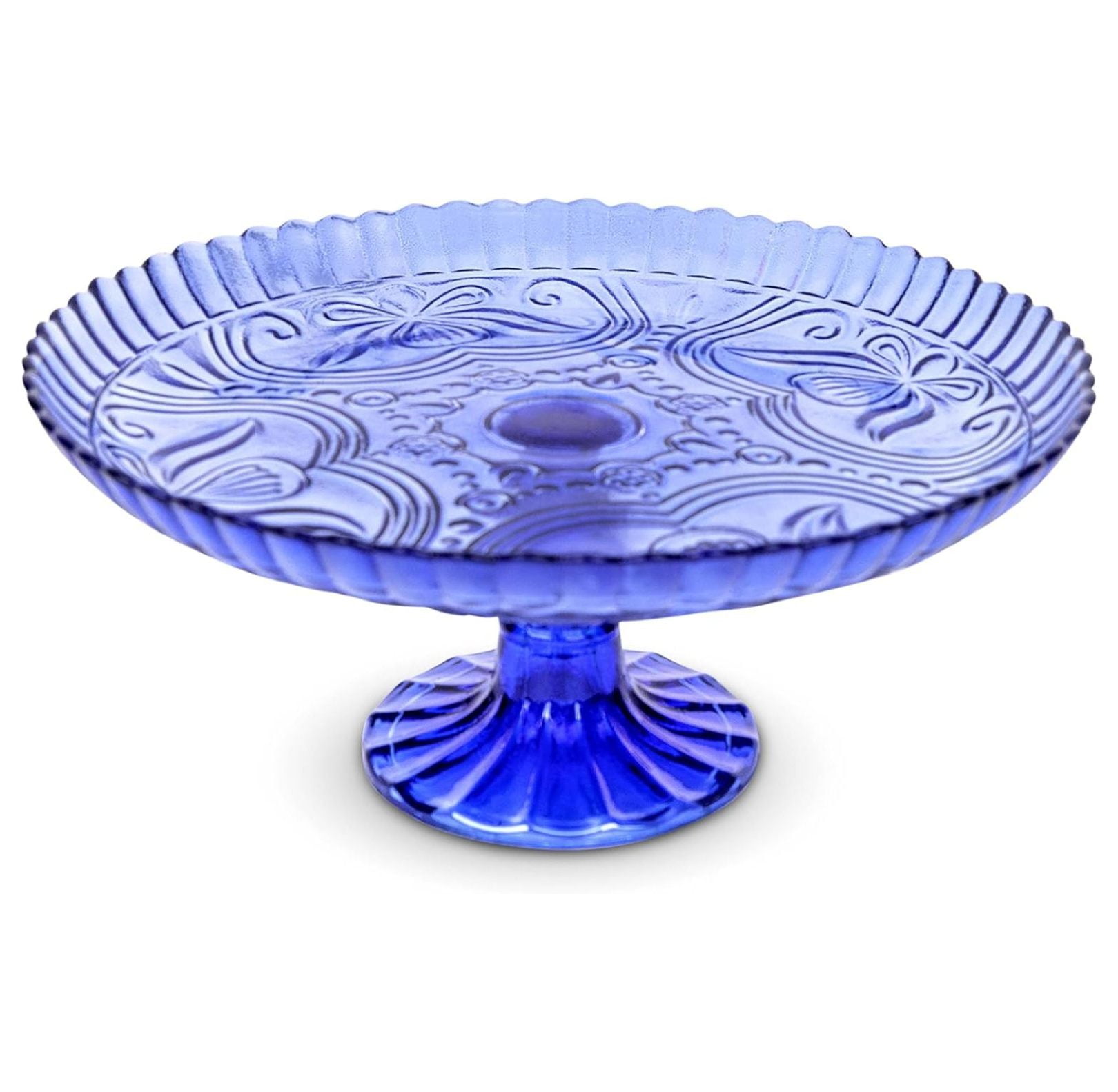 Cobalt Blue Glass Pedestal Cake Stand, 10" Diameter