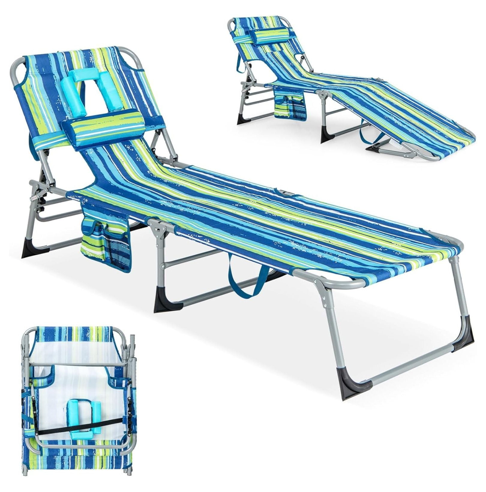HMTtie Folding Beach Lounge Chair, Tanning Chair with Face Hole, 5 ...
