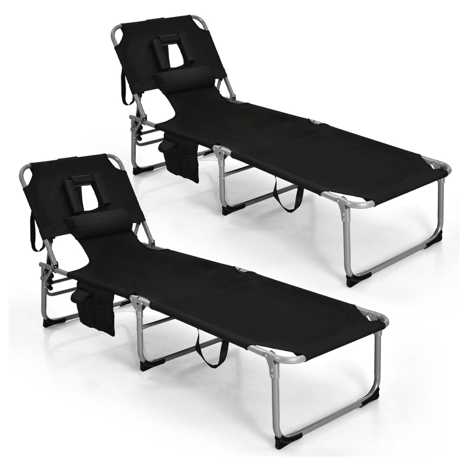 HMTtie Folding Beach Lounge Chair, Tanning Chair with Face Hole, 5-Position Adjustable Backrest ...