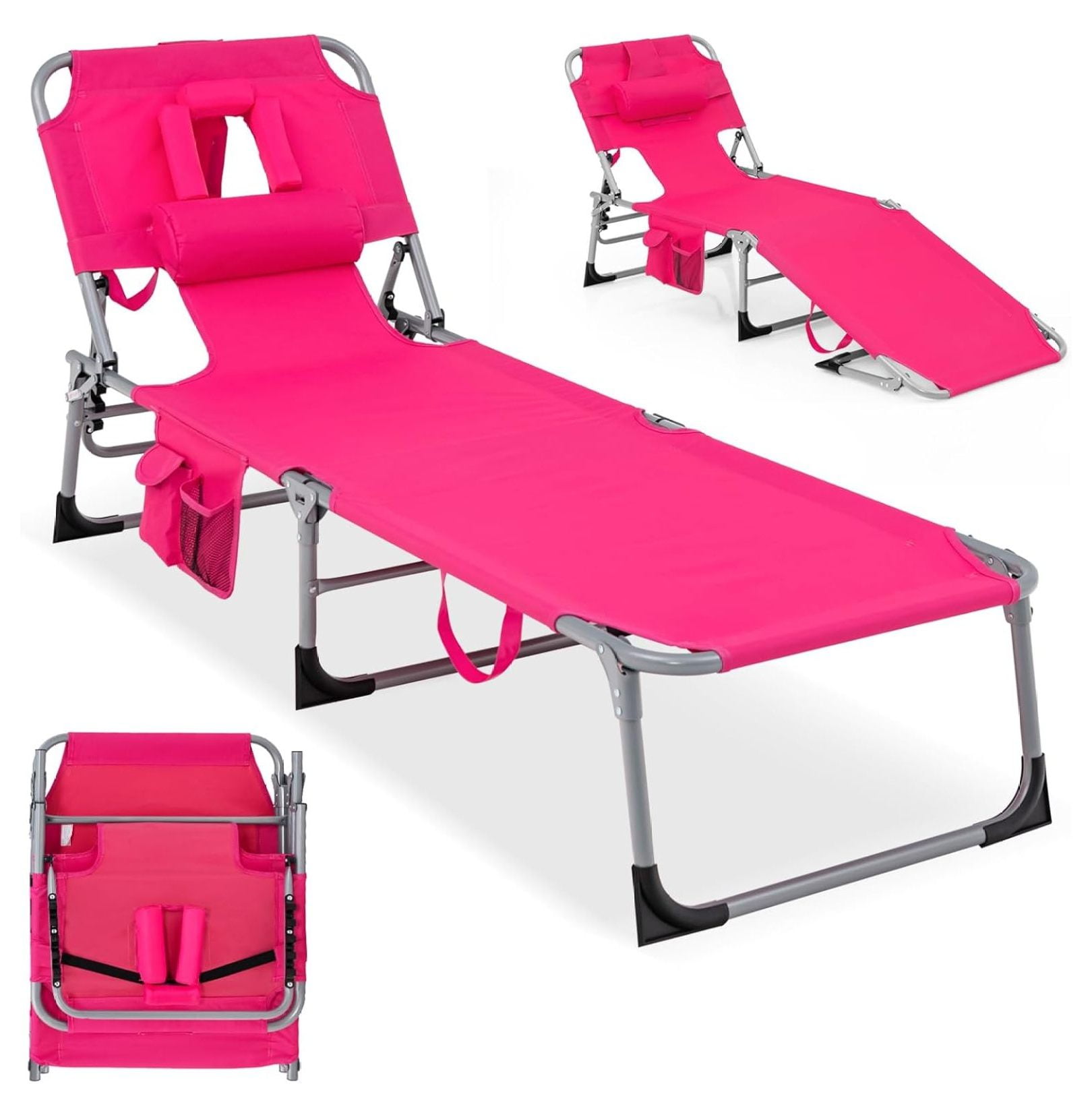 HMTtie Folding Beach Lounge Chair, Tanning Chair with Face Hole, 5