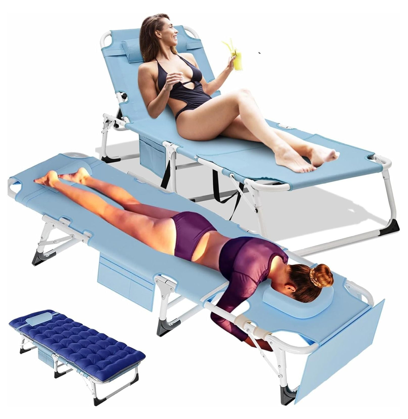 HMTtie Heavy Duty Tanning Chair, Folding Beach Lounger with Face Arm ...