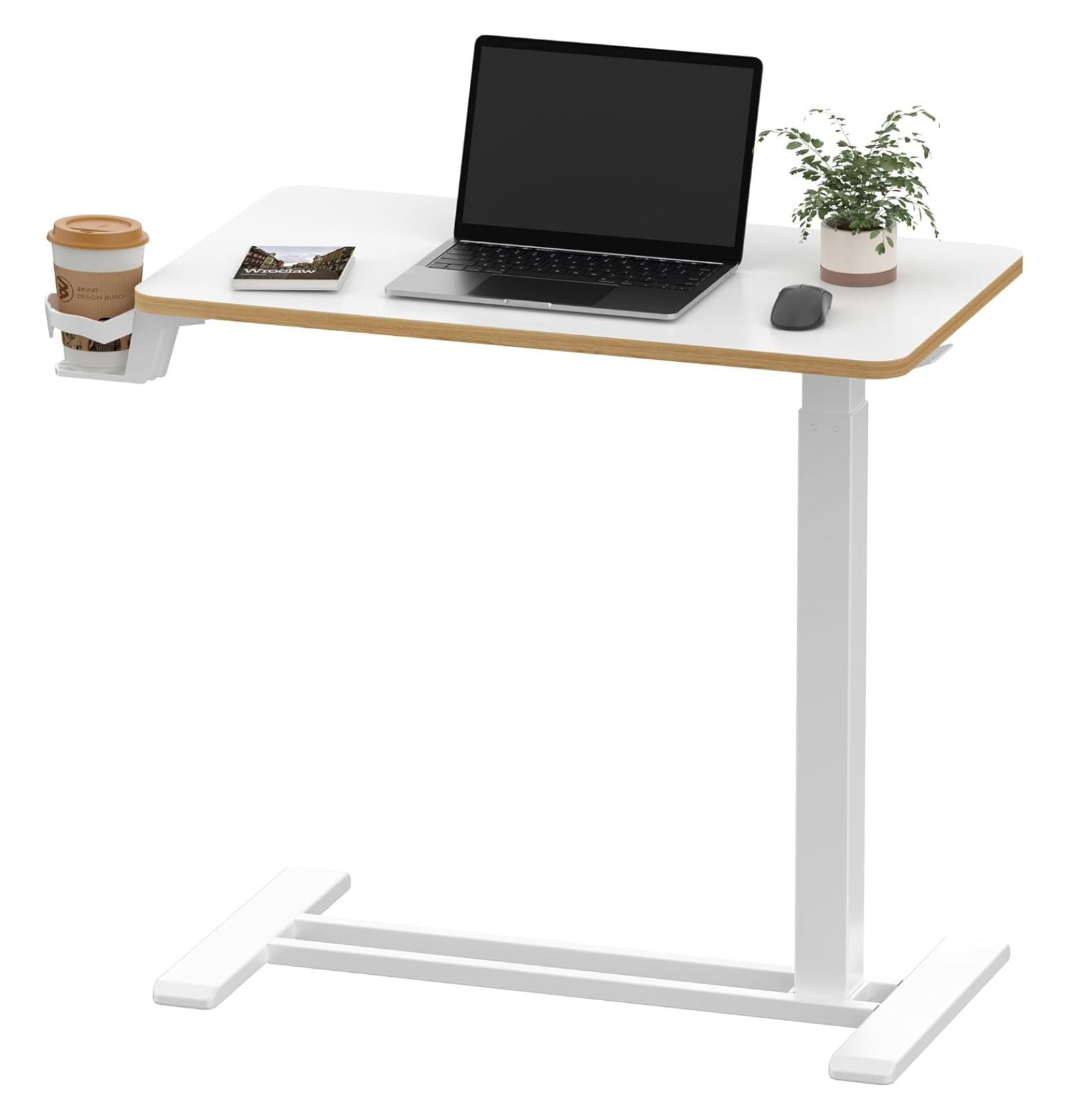Small White Adjustable Overbed Laptop Desk with Wheels