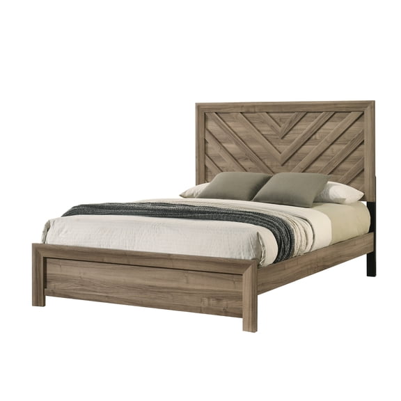 HMYG Twin Bed with Chevron Patterned Headboard, Light Brown