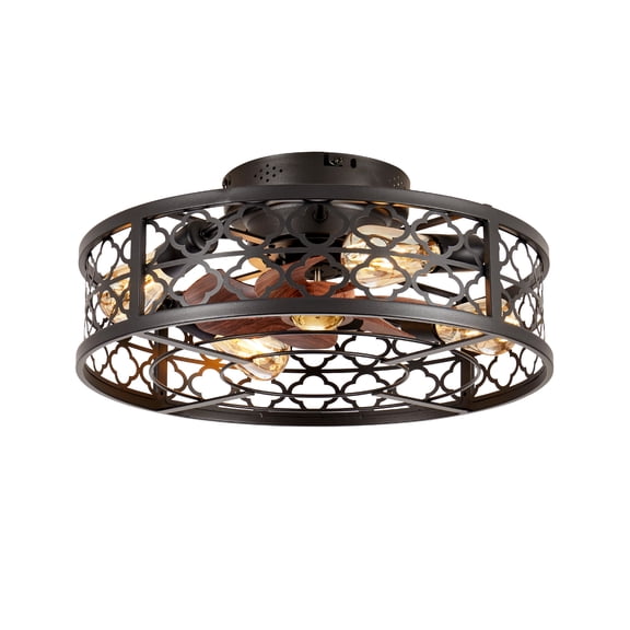HMYG 20"Flower Style Iron Ceiling Fans With Remote Control,Bladeless Ceiling Fan 6 Speed Reversible with Remote Control,Flush Mount Caged Ceiling Fan for Bedroom,Living Room--NOT Included Bulbs
