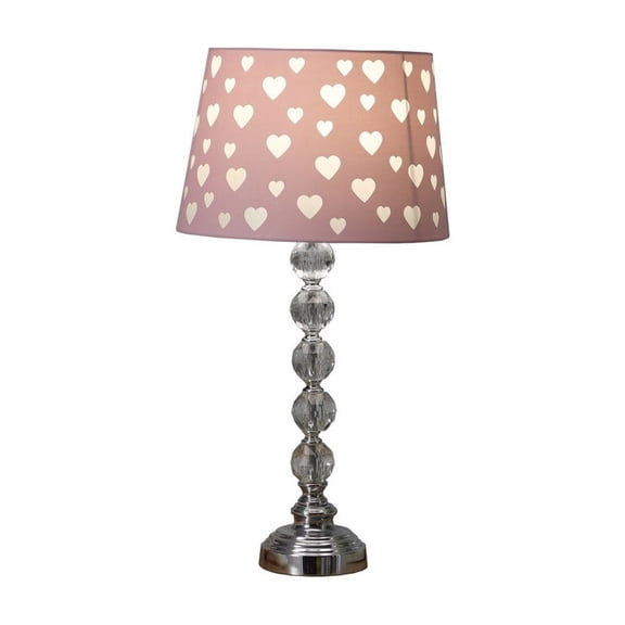 HMYG 22-Inch Heart Crystal Stacked Orb Metal Table Lamp Ariel, Pink White
