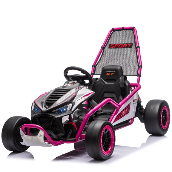 HMYG 24V 400W Electric Ride on Toy,Crazy Go Cart,Drift Car W/Protective Roll Cage,EVA Front Tires,Rear Suspension,5-7.5 MPH,5-Point Safety Harness,Fast-Paced Drift Mode,Music,Bluetooth for 6-12