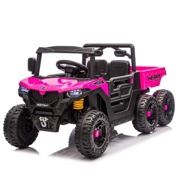 HMYG 24V 400W Ride On Six-wheel Electric Dump Truck W/PC 2.4G,4WD Super Performance,Six-wheel Suspension,Bluetooth Early Education with Music and Storie,Speeds 1.86-3.11 MPH for Aged 3-5