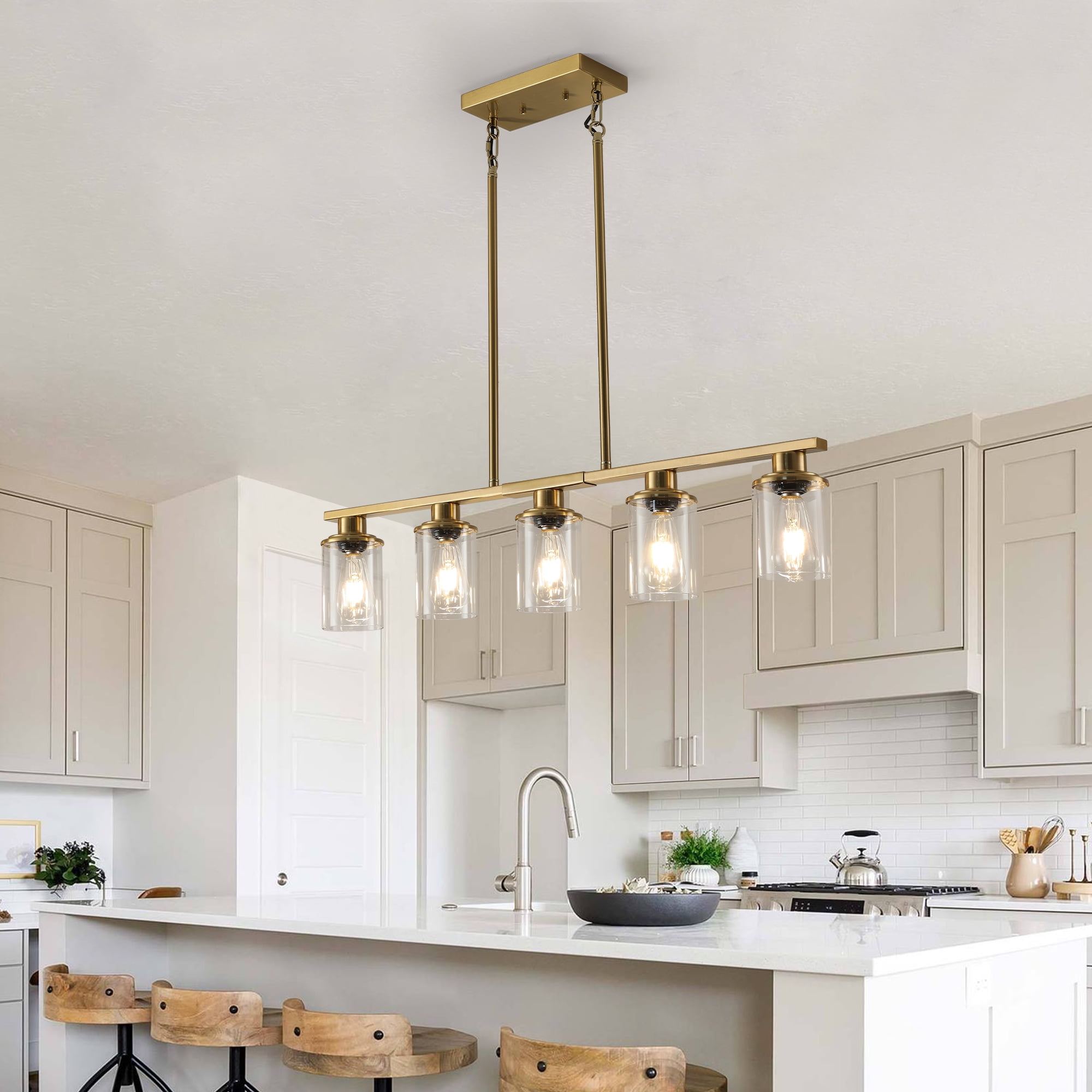 HMYG 37-Inch Modern Industrial 5-Light Chandelier with Clear Glass ...