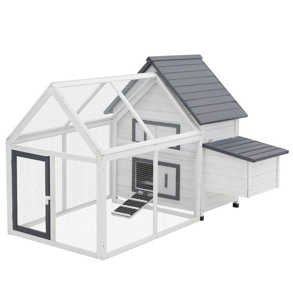 HMYG 65" Chicken Coop Wooden with Detachable Run,Outdoor Chicken House Poultry Cage Hen with Nesting Box,Removable Tray,Roosting Bars,Ramp,for Garden Backyard