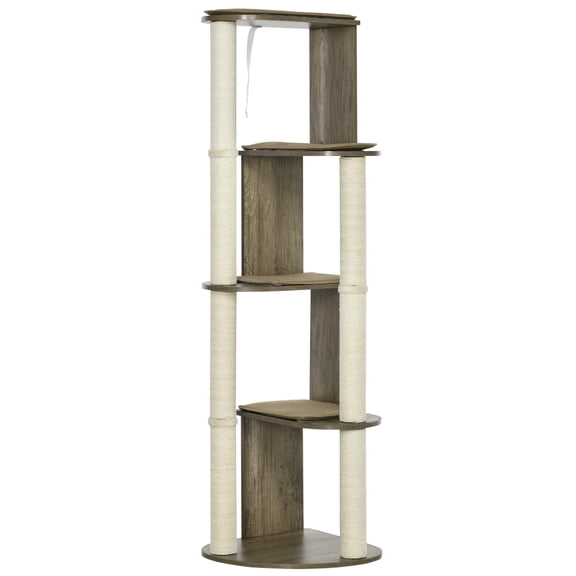 HMYG 65" Corner Modern Cat Tree Tall for Climbing,Large Multilevel Cat Tower with Scratching Posts,Small-Fit Kitten Tower with Sisal,Cream White