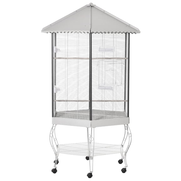 HMYG 77" Flight Bird Cage Hexagon Covered Canopy Portable Aviary With Storage