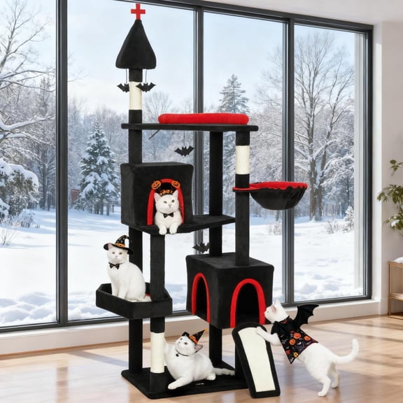 HMYG 78"Cat Tree Cat Tower with Coffin Bed
