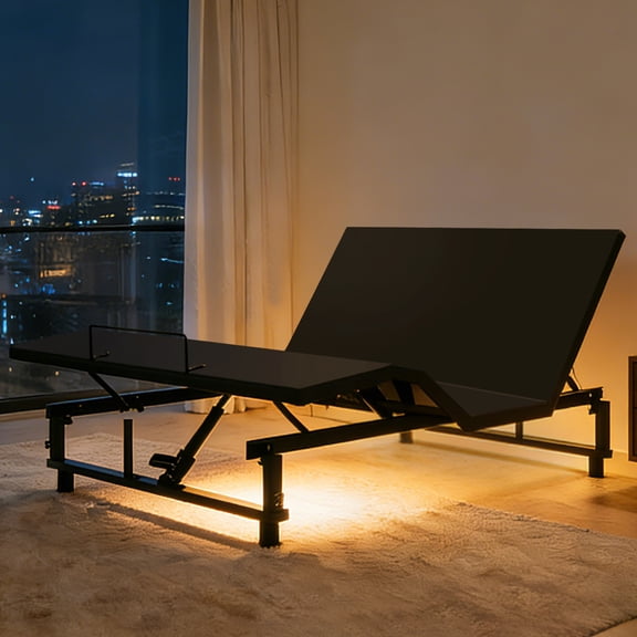 HMYG Adjustable Bed Base Frame Queen Bed Frame with Head and Foot Incline Wireless Remote 4 Ports USB,Under-Bed Nightlights,Zero Gravity Quiet Motor Black Queen