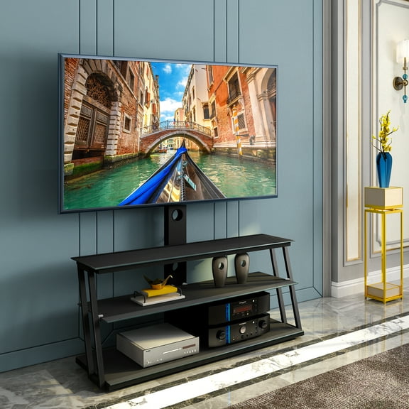 HMYG Black Multi-Function Angle And Height Adjustable Tempered Glass TV Stand