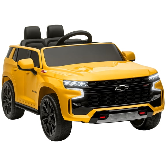 HMYG Chevrolet TAHOE Licensed Ride on Car,12V Battery Powered Electric Car with Remote Control,4-wheeler Suspension,Music,Lights,Horn,for Ages 3-6 Years Old,Yellow