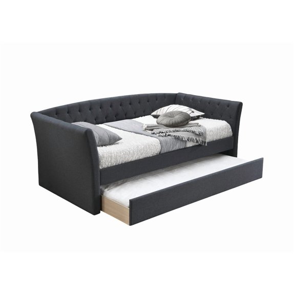 HMYG Contemporary Style 1pc Day Bed w/Trundle Button Tufted Charcoal Finish Slat Included
