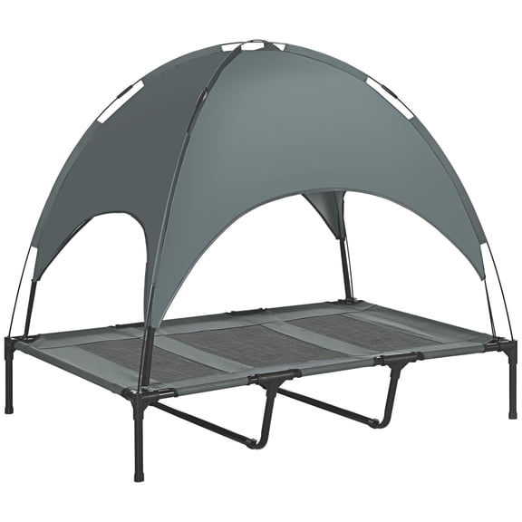 HMYG Elevated Portable Dog Cot Pet Bed with UV Protection Canopy Shade,48 inch,Gray