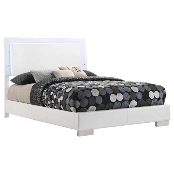 HMYG Full Panel Bed with LED, White High Gloss