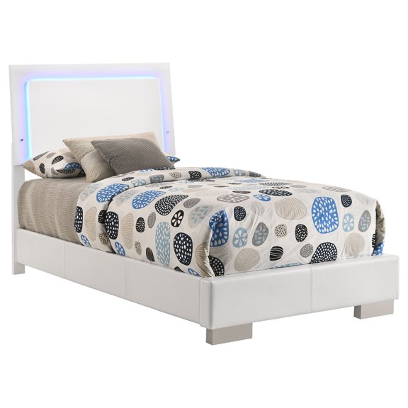 HMYG Twin Panel Bed with LED, White High Gloss