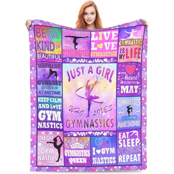 HMYG Gymnastics Flannel Blanket, Cozy Throw for Girls/Teens