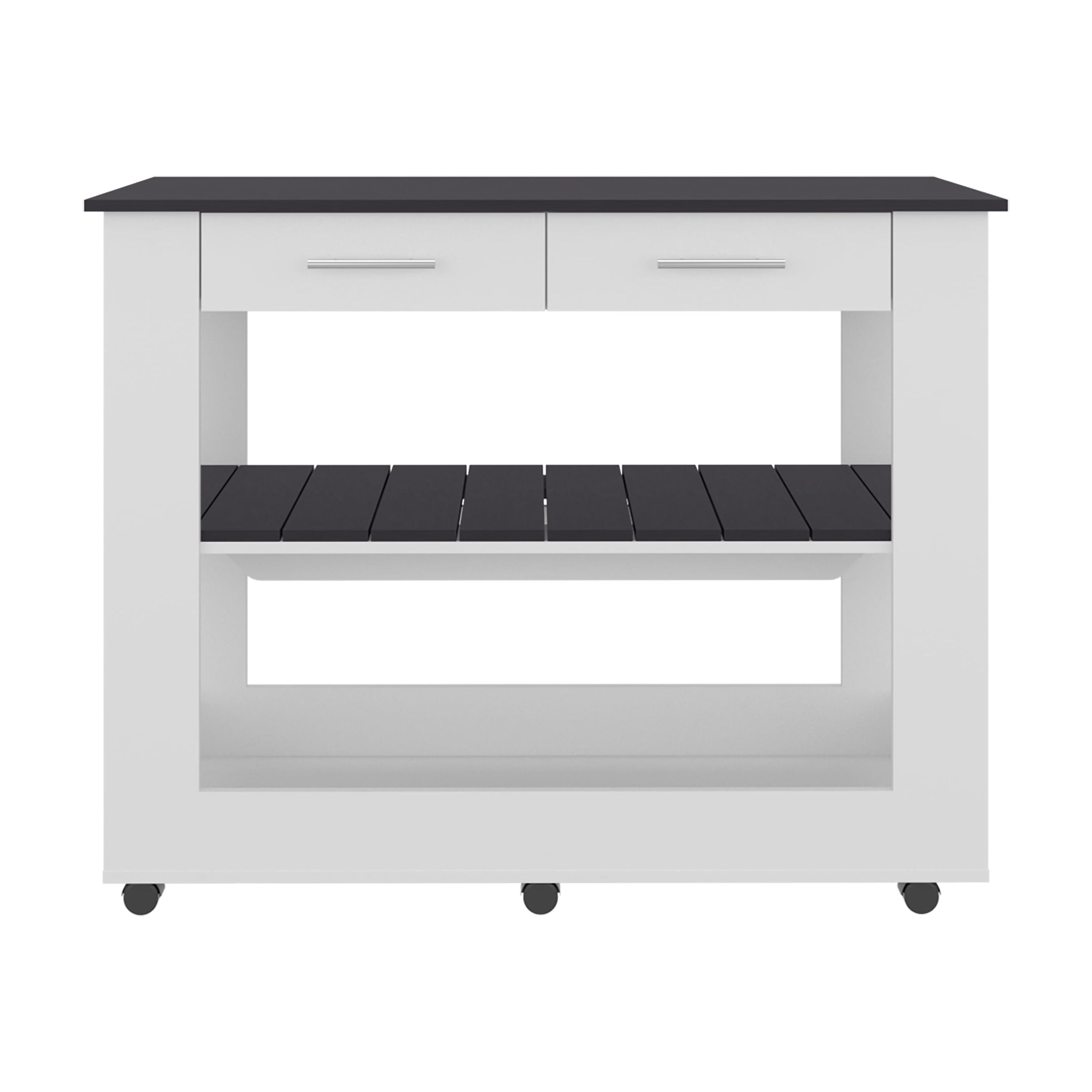 Small Gear Racks HMYG Kitchen Island with Two Small Drawers and Two Open Compartments ...