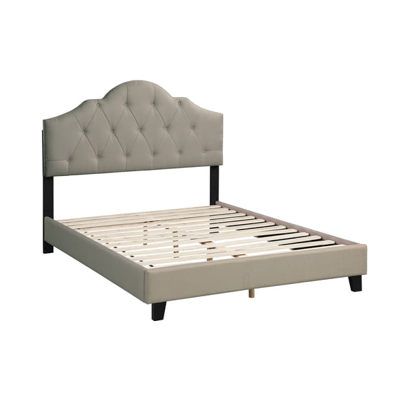 HMYG Queen Bed with Adjustable Arch Headboard and Tufted Upholstery, Grey