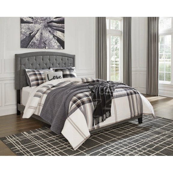 HMYG Modern Linen Fiber Upholstered Platform Bed Frame with Padded Headboard,Strong Wooden Slat Support,No Box Spring Required,Sturdy Construction,Clean Contemporary Bedroom Style,Easy Assembly